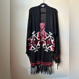 Poof Open Women’s Front Shawl/Cardigan Sweater Womens Large Aztec Pattern Size M